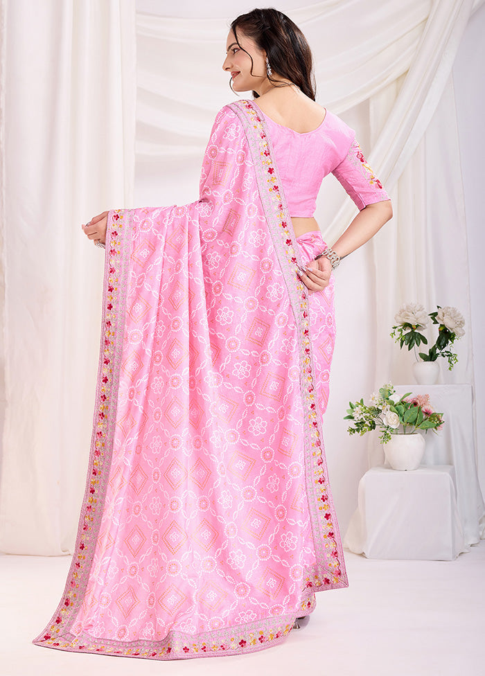 Pink Spun Silk Saree With Blouse Piece