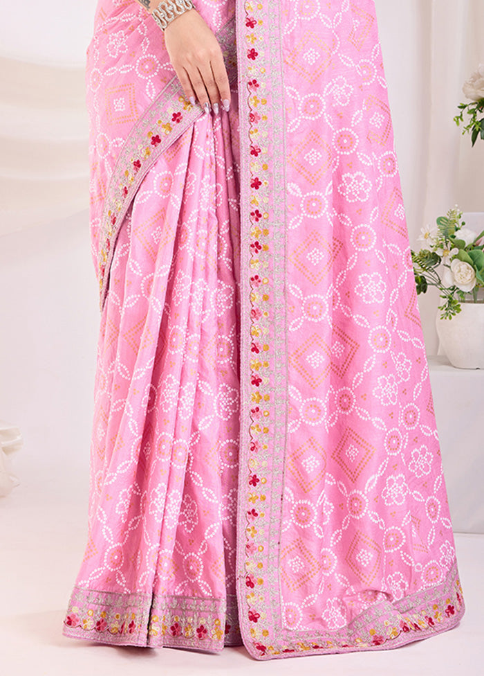 Pink Spun Silk Saree With Blouse Piece