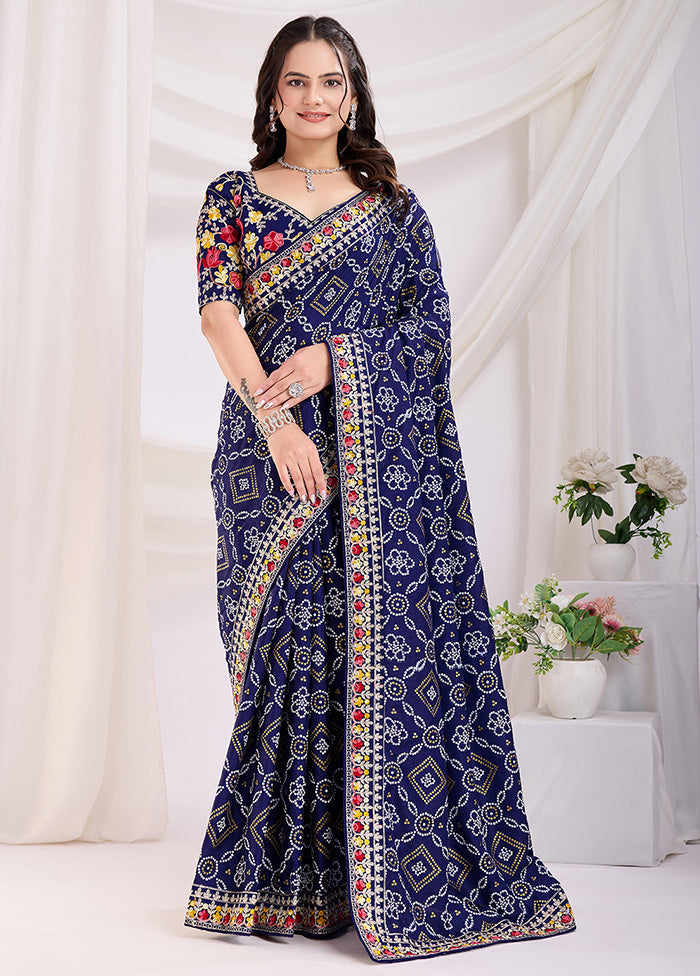 Blue Spun Silk Saree With Blouse Piece