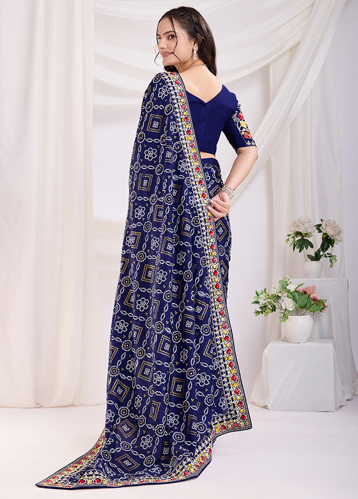 Blue Spun Silk Saree With Blouse Piece