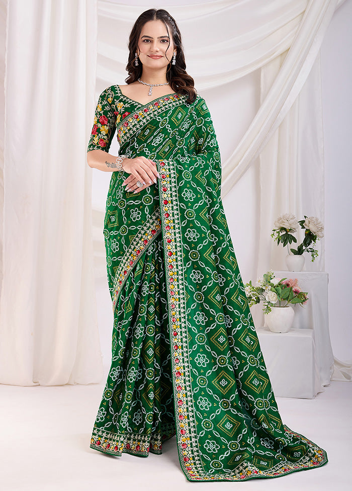 Green Spun Silk Saree With Blouse Piece