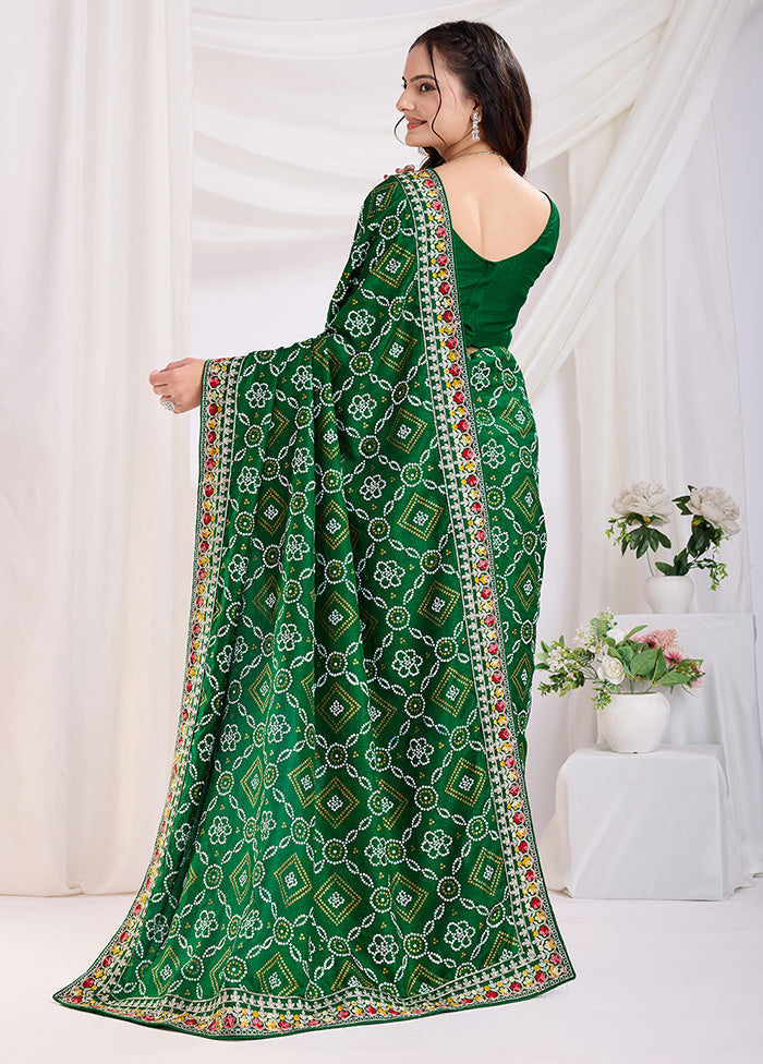 Green Spun Silk Saree With Blouse Piece