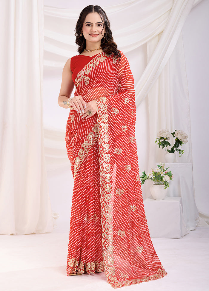 Red Georgette Saree With Blouse Piece