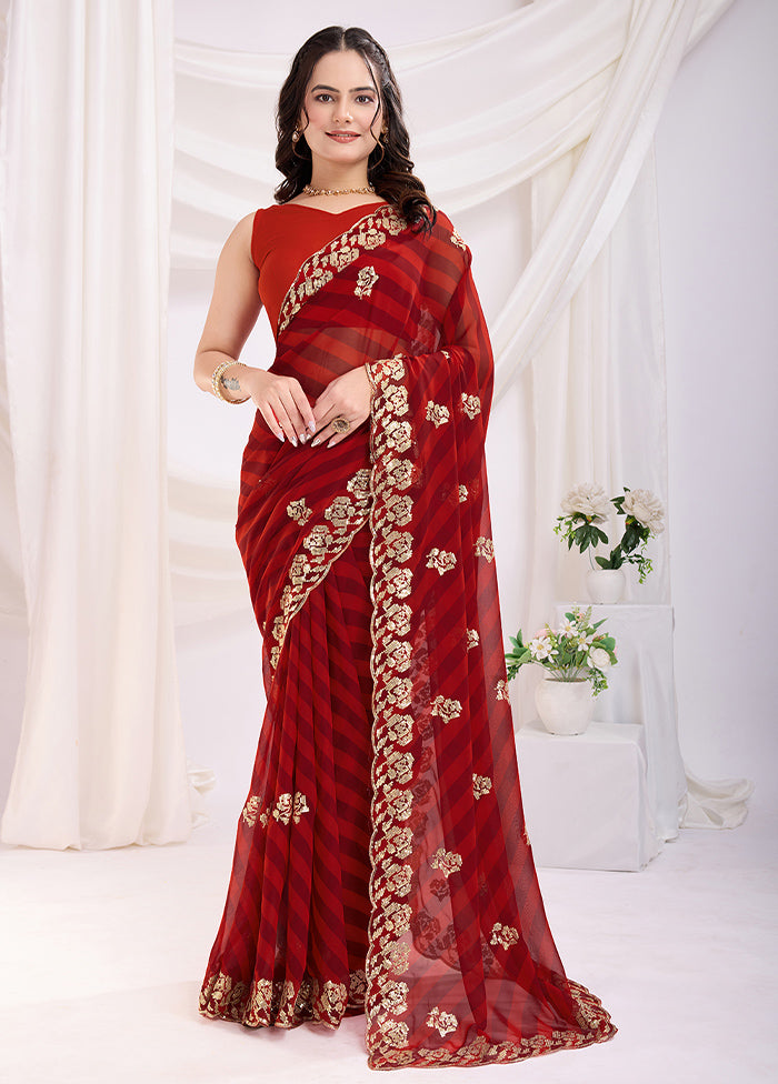 Maroon Georgette Saree With Blouse Piece