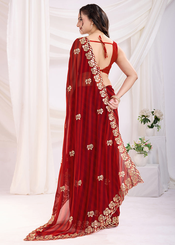 Maroon Georgette Saree With Blouse Piece