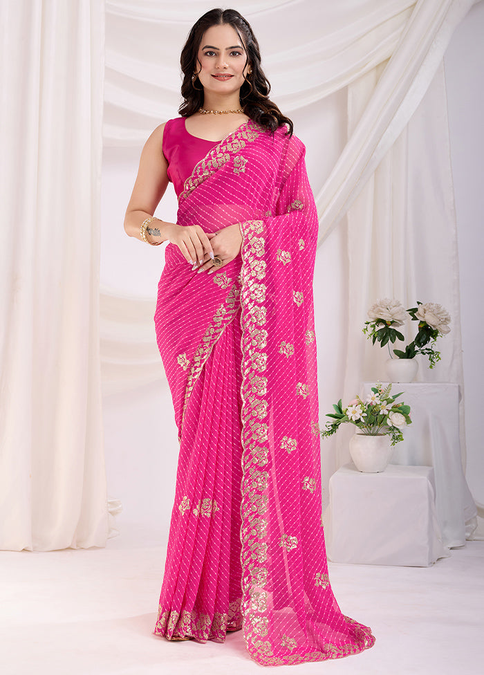 Pink Georgette Saree With Blouse Piece