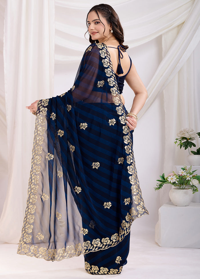 Blue Georgette Saree With Blouse Piece