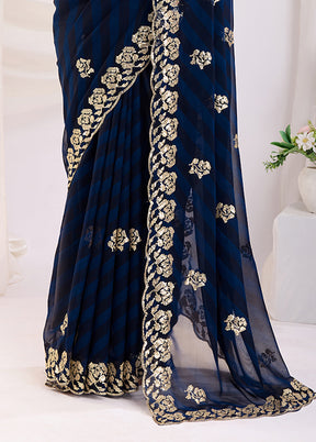 Blue Georgette Saree With Blouse Piece