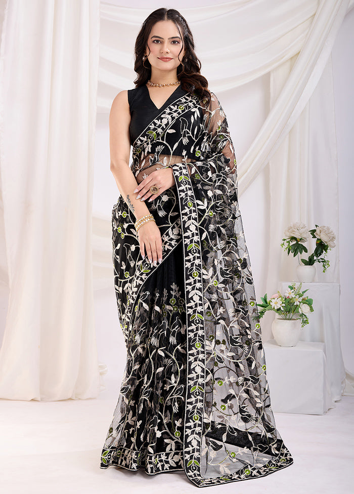 Black Net Saree With Blouse Piece