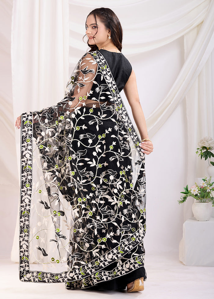 Black Net Saree With Blouse Piece