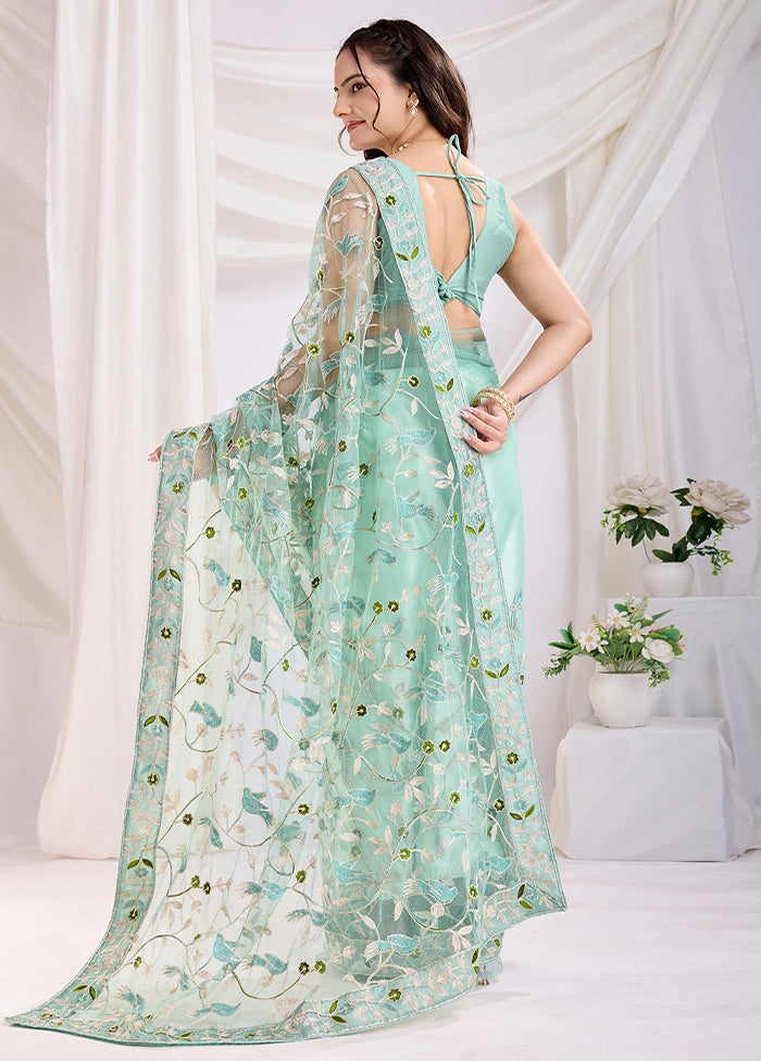 Sea Green Net Saree With Blouse Piece