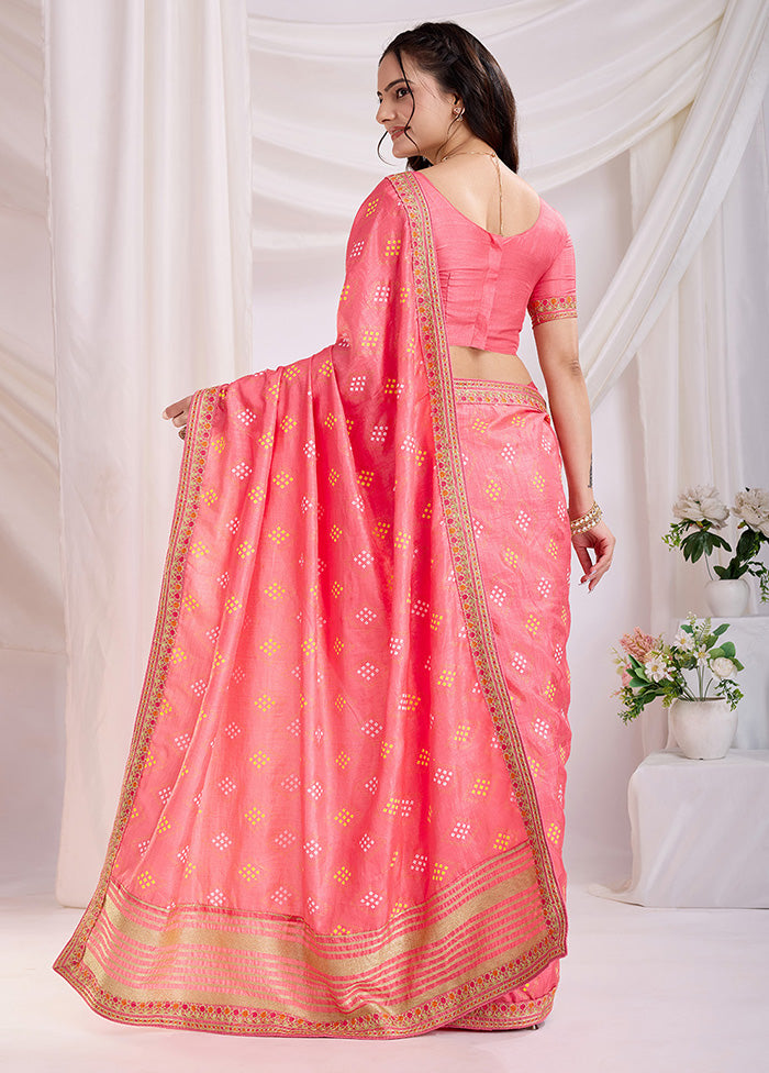 Salmon Pink Spun Silk Saree With Blouse Piece