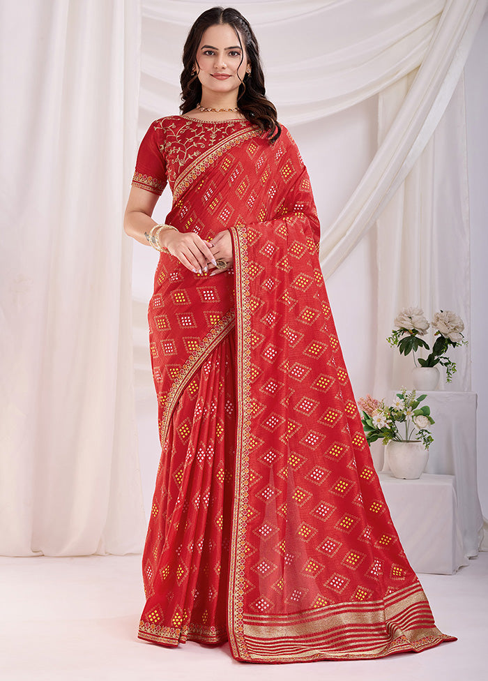 Red Spun Silk Saree With Blouse Piece