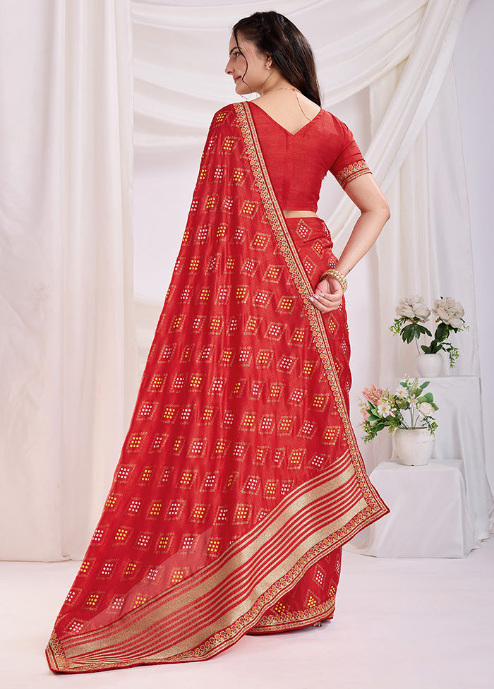 Red Spun Silk Saree With Blouse Piece