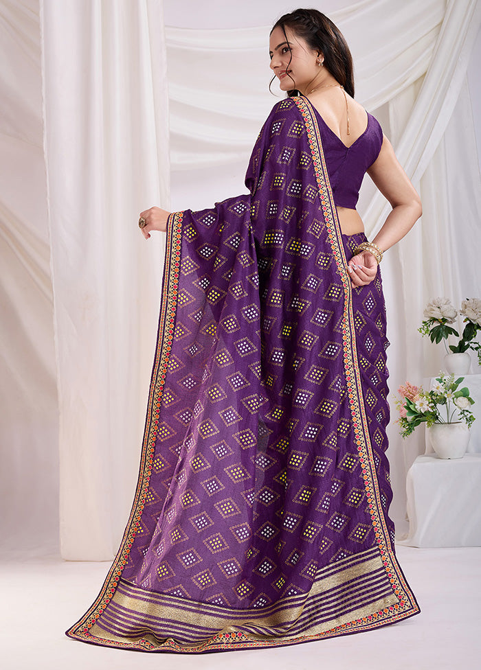 Voilet Spun Silk Saree With Blouse Piece