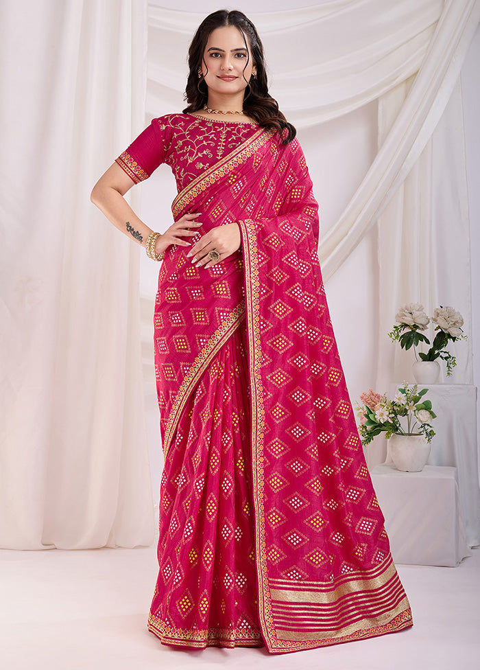 Pink Spun Silk Saree With Blouse Piece