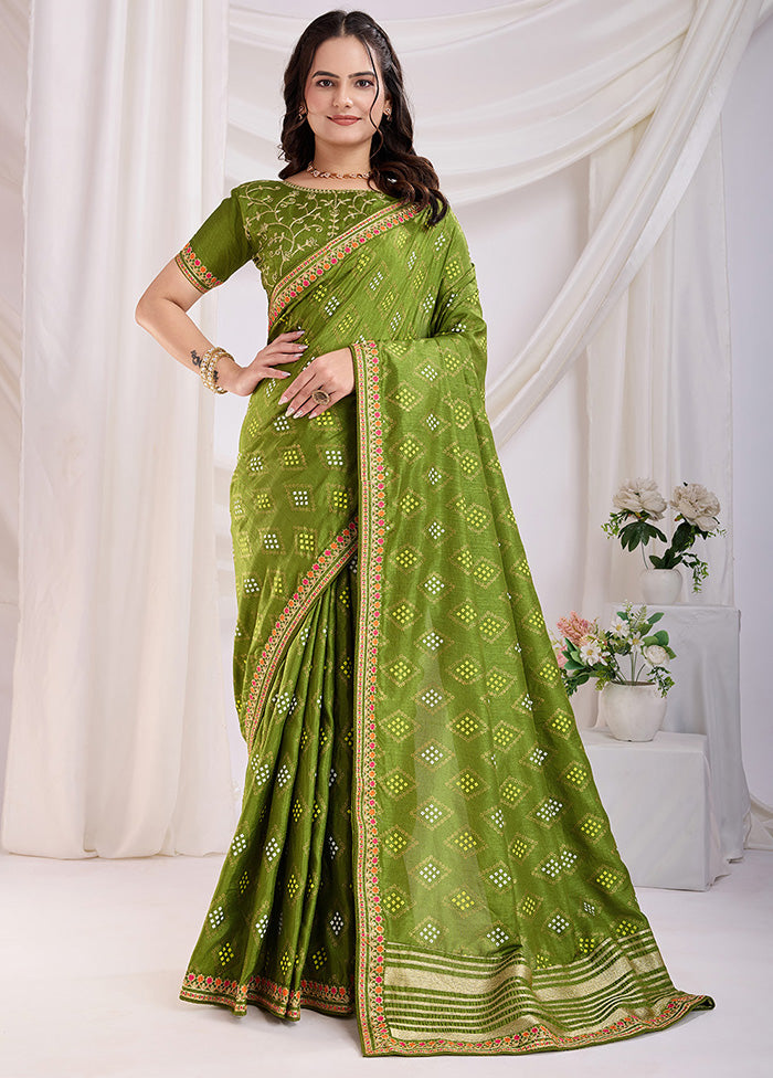 Green Spun Silk Saree With Blouse Piece