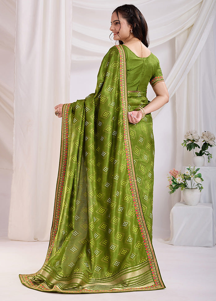 Green Spun Silk Saree With Blouse Piece