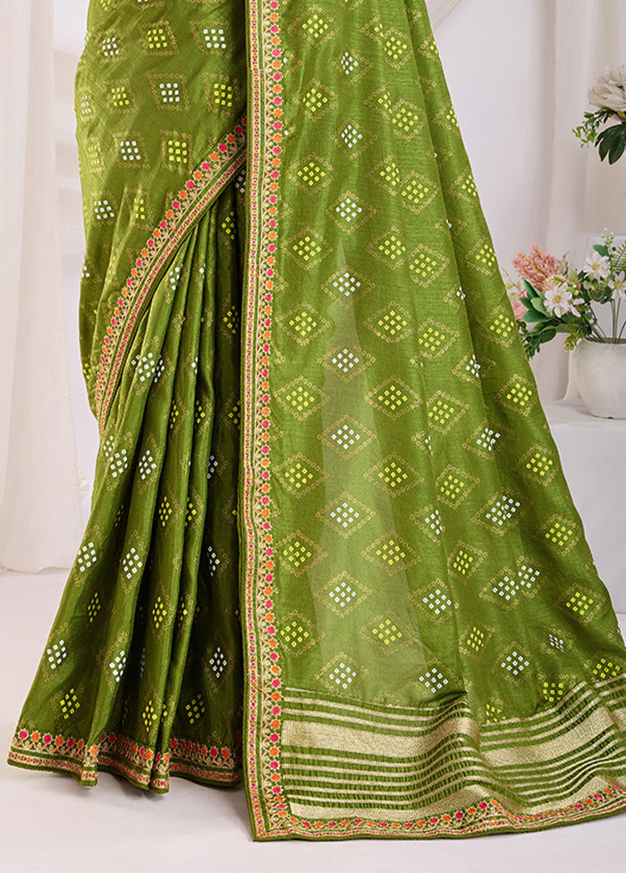 Green Spun Silk Saree With Blouse Piece