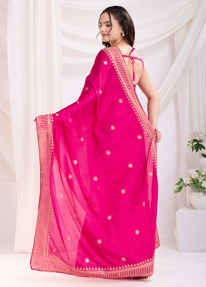 Dark Pink Spun Silk Saree With Blouse Piece