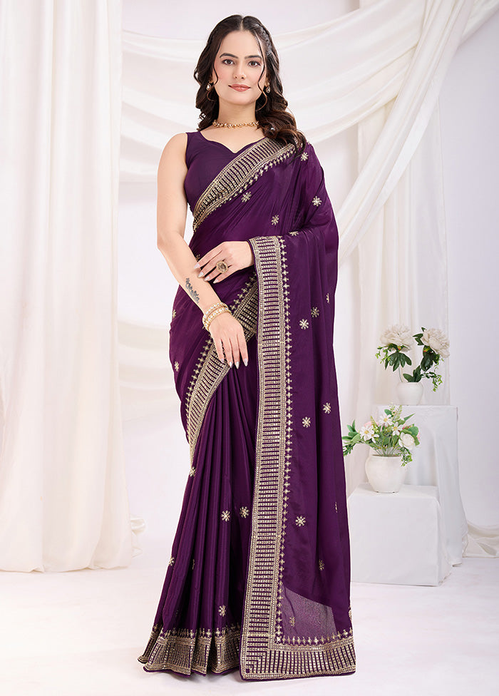 Voilet Spun Silk Saree With Blouse Piece