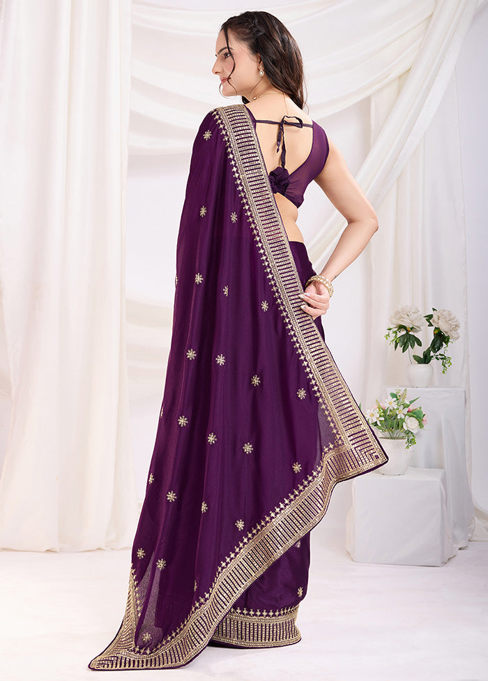 Voilet Spun Silk Saree With Blouse Piece