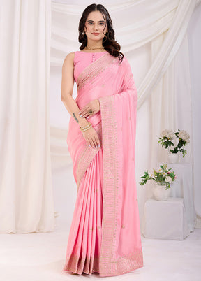 Pink Spun Silk Saree With Blouse Piece