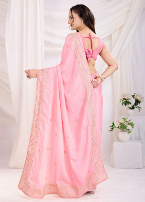 Pink Spun Silk Saree With Blouse Piece