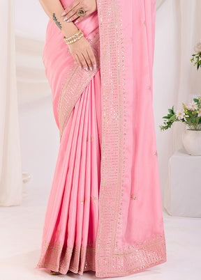 Pink Spun Silk Saree With Blouse Piece