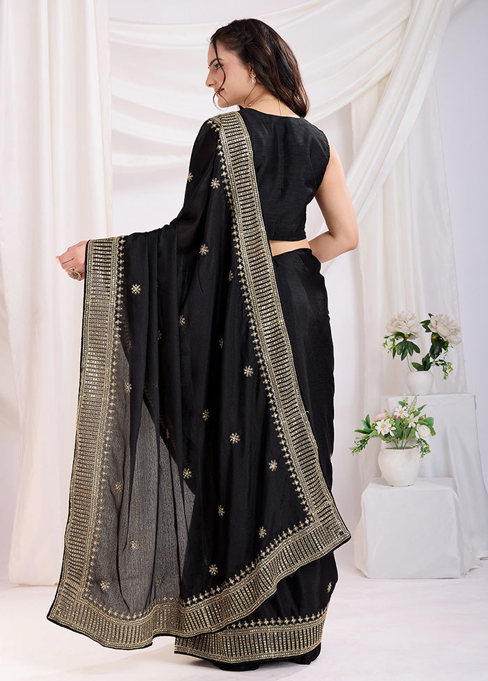 Black Spun Silk Saree With Blouse Piece