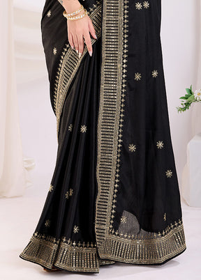 Black Spun Silk Saree With Blouse Piece