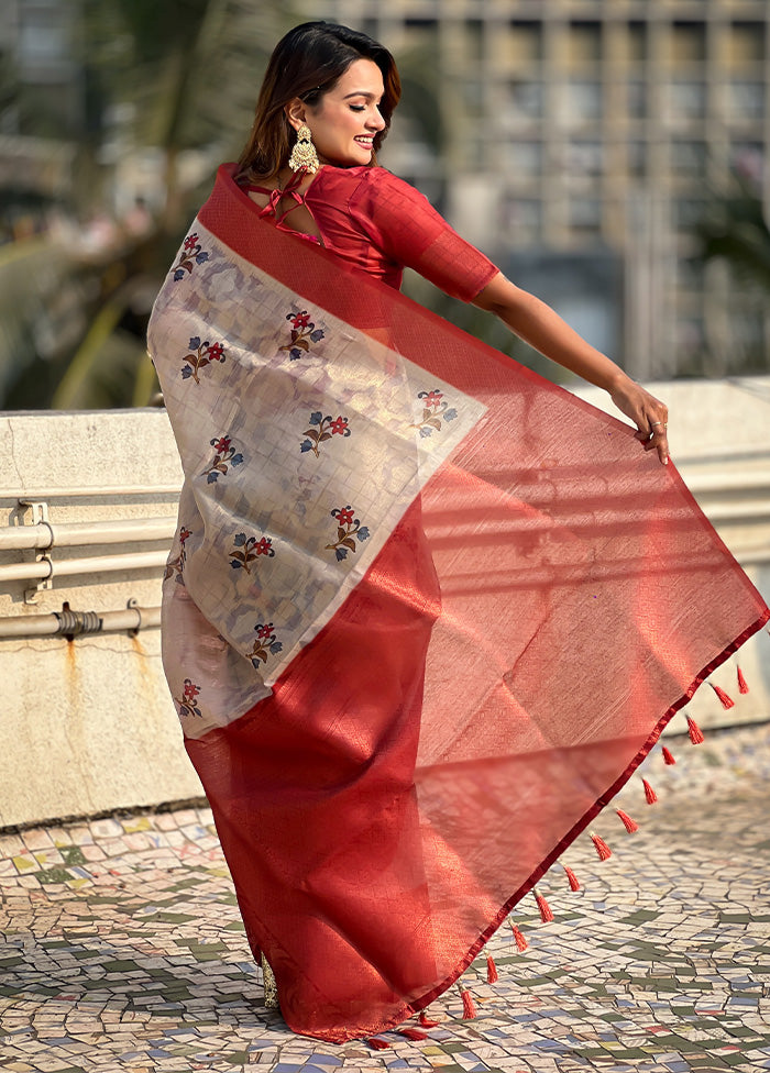 Maroon Cotton Saree With Blouse Piece