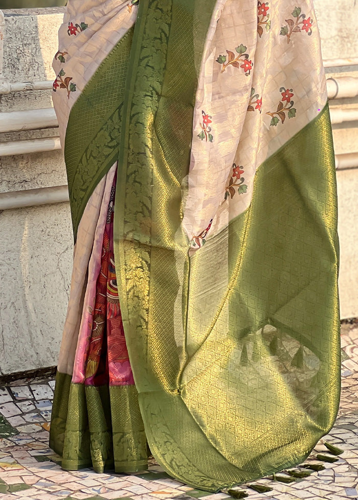 Green Cotton Saree With Blouse Piece