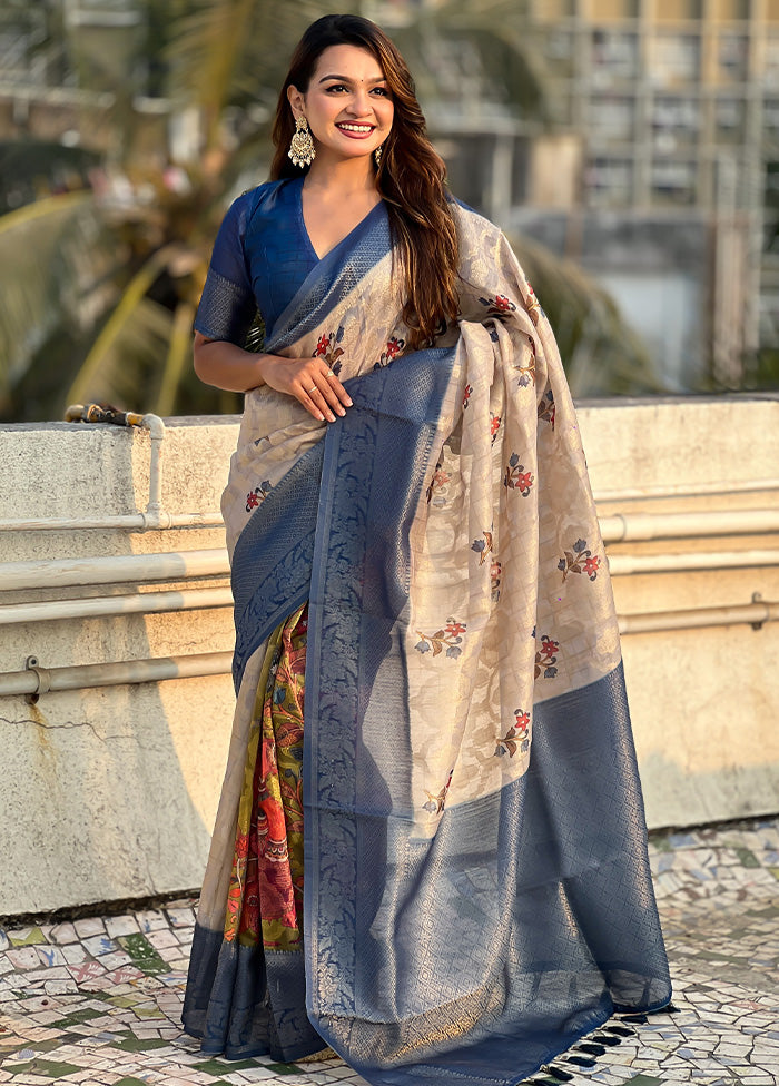 Blue Cotton Saree With Blouse Piece