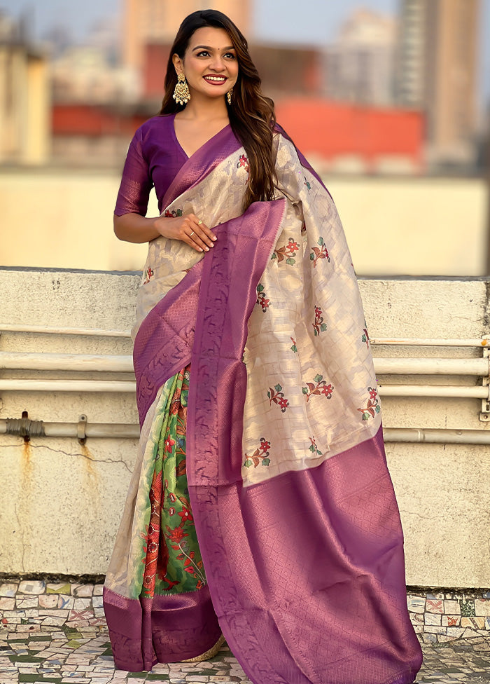 Purple Cotton Saree With Blouse Piece