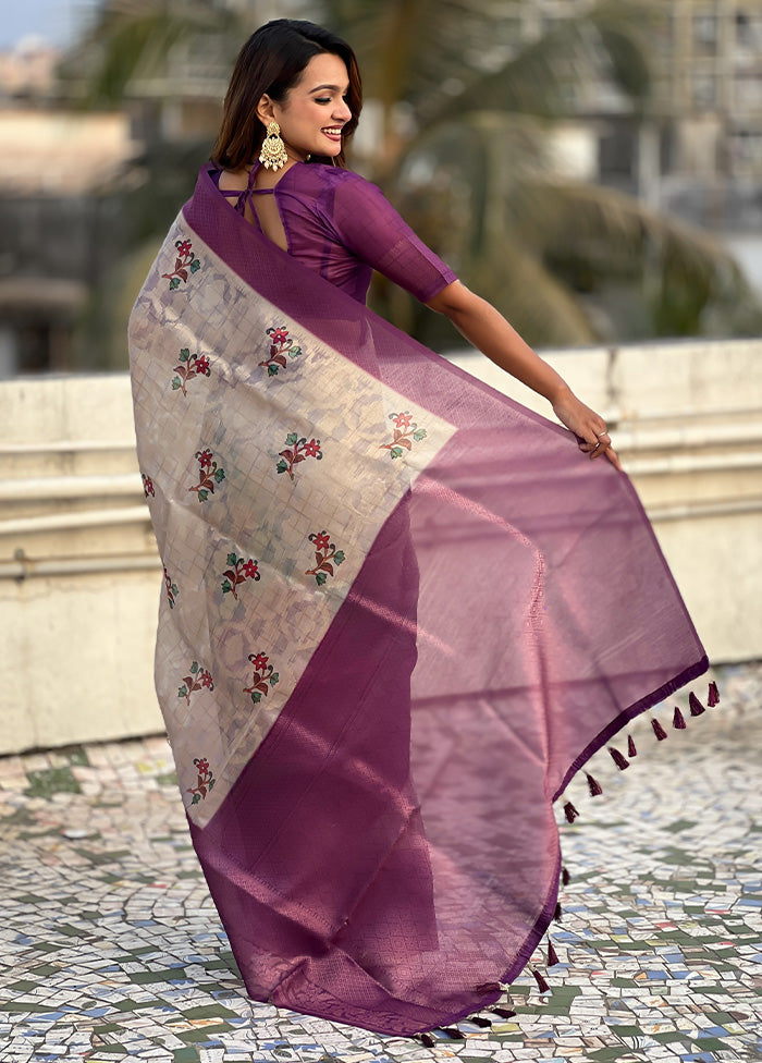 Purple Cotton Saree With Blouse Piece