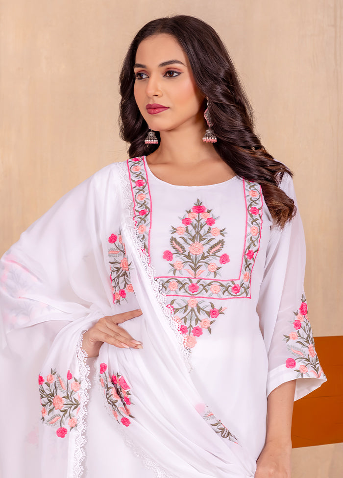 3 Pc Off White Readymade Georgette Dupatta Suit Set