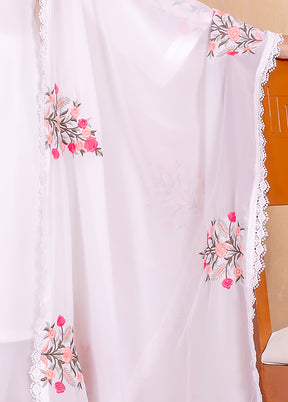 3 Pc Off White Readymade Georgette Dupatta Suit Set