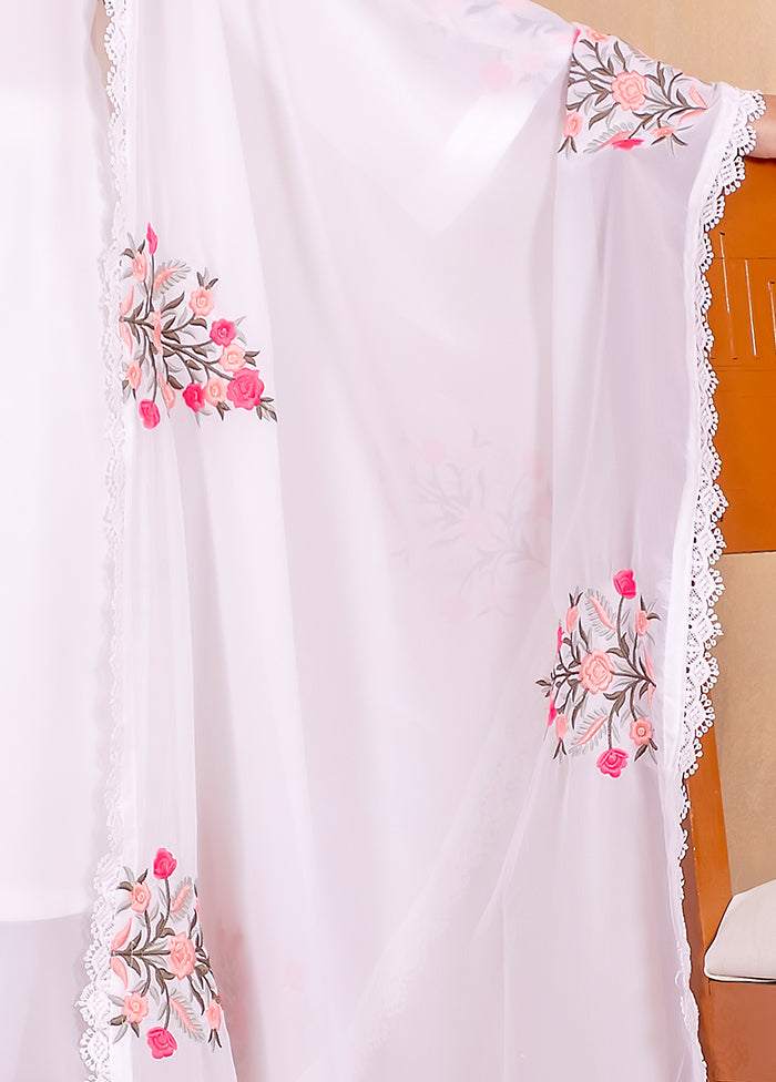 3 Pc Off White Readymade Georgette Dupatta Suit Set