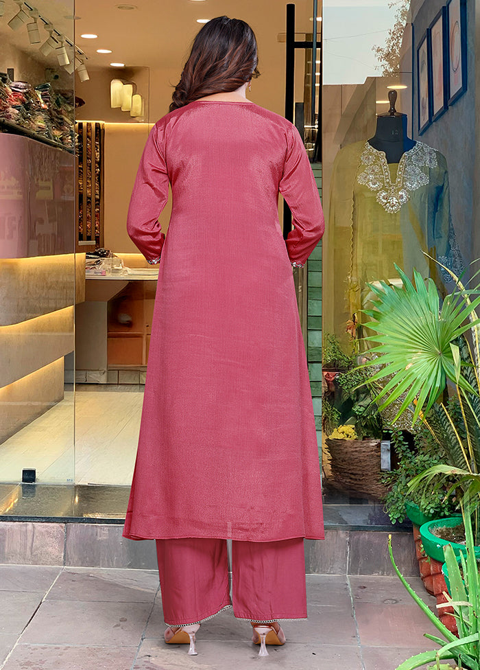 3 Pc Pink Readymade Viscose Dupatta Suit Set