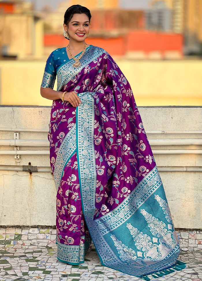 Voilet Spun Silk Saree With Blouse Piece