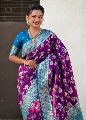 Voilet Spun Silk Saree With Blouse Piece