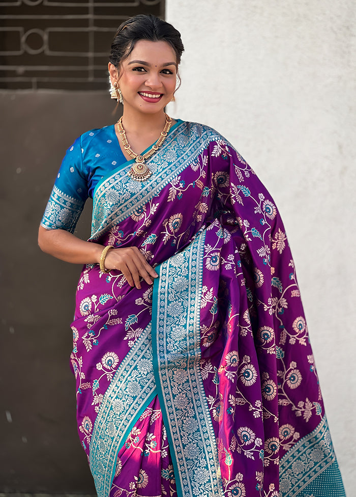 Voilet Spun Silk Saree With Blouse Piece