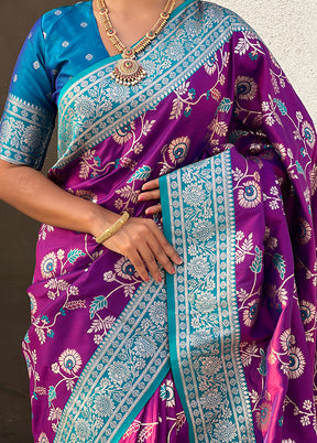 Voilet Spun Silk Saree With Blouse Piece
