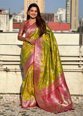 Mehendi Spun Silk Saree With Blouse Piece