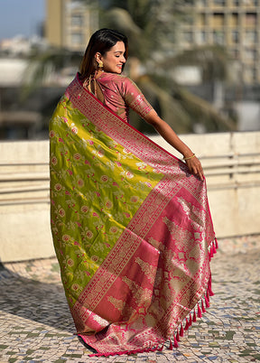 Mehendi Spun Silk Saree With Blouse Piece