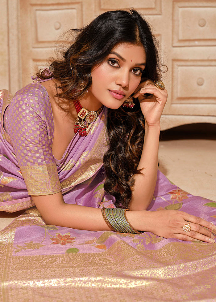 Mauve Spun Silk Saree With Blouse Piece