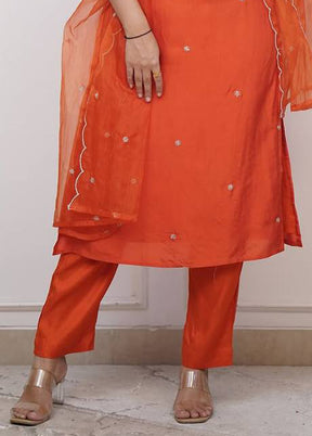 3 Pc Orange Readymade Viscose Dupatta Suit Set