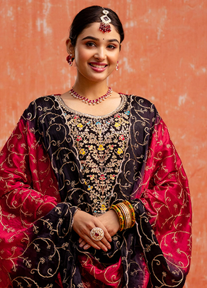 3 Pc Maroon Readymade Viscose Dupatta Suit Set