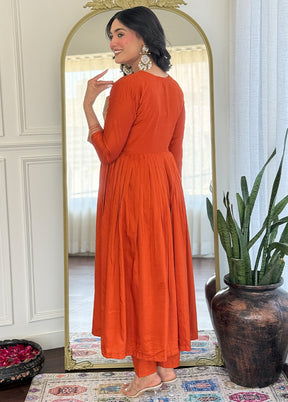 3 Pc Orange Readymade Viscose Dupatta Suit Set
